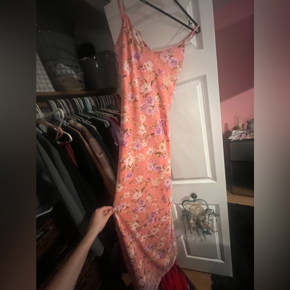 Pink floral long dress